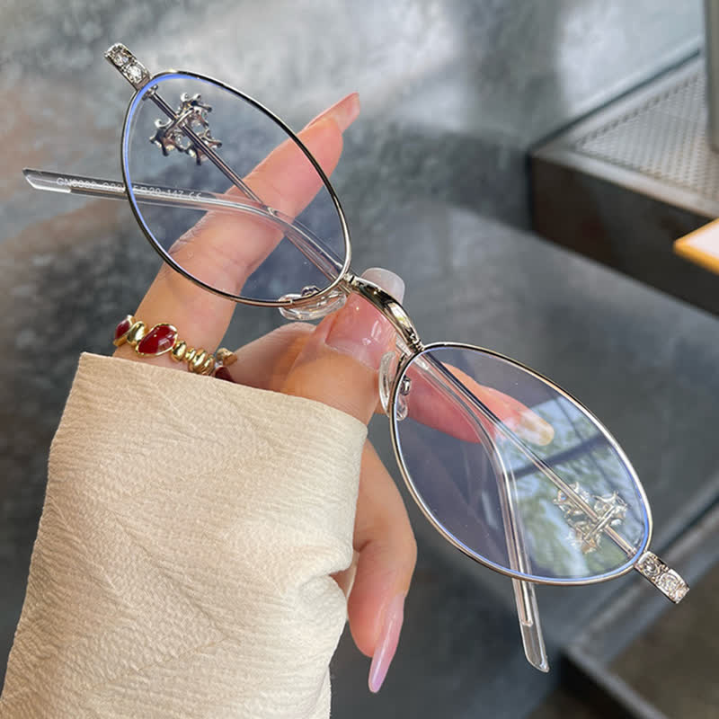 Spykay™ EG26693 Retro Oval Frame Rhinestone Temples Anti-blue Light Glasses