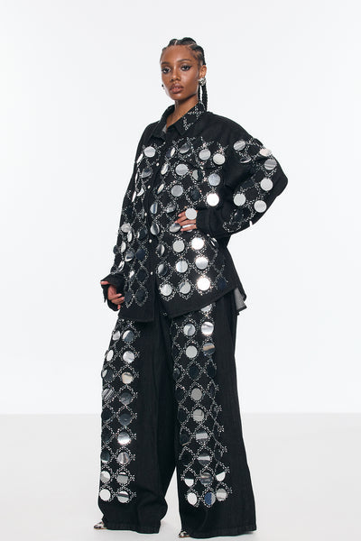 Black Denim Set with Mirror Embellishments