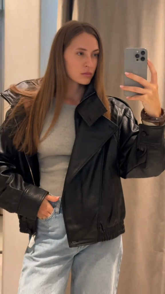 Black Faux Leather Cropped Jacket with Puff Sleeves