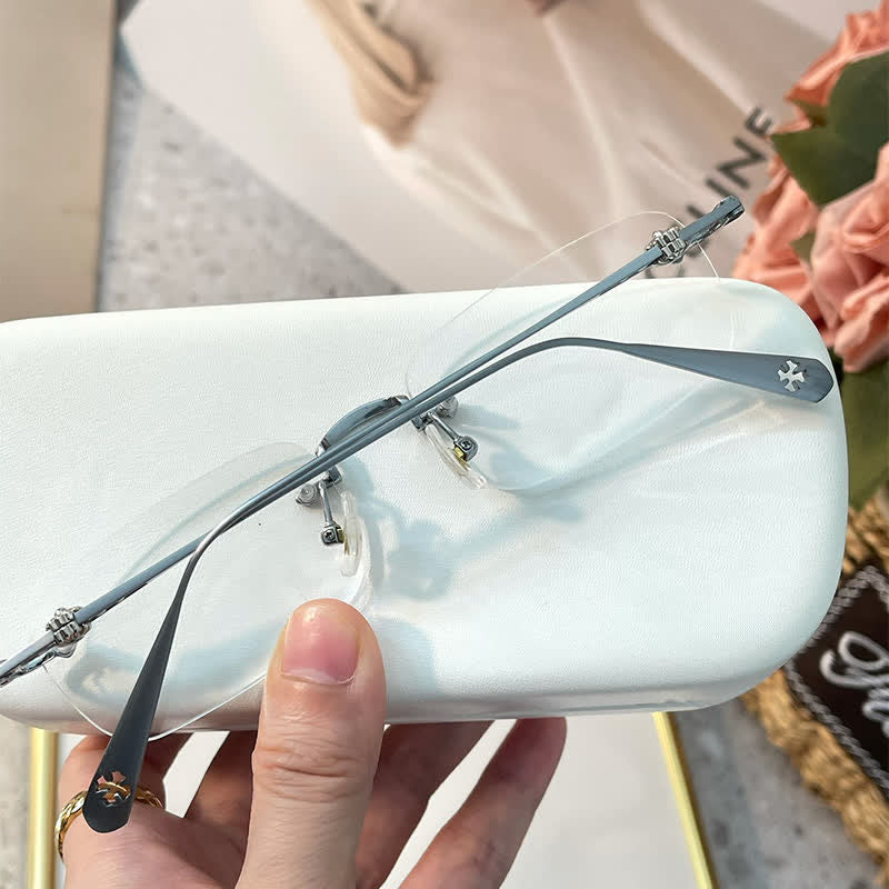 Spykay™ EG26935 Rectangle Titanium Frame Anti-blue Light Rimless Chrome Heart Glasses