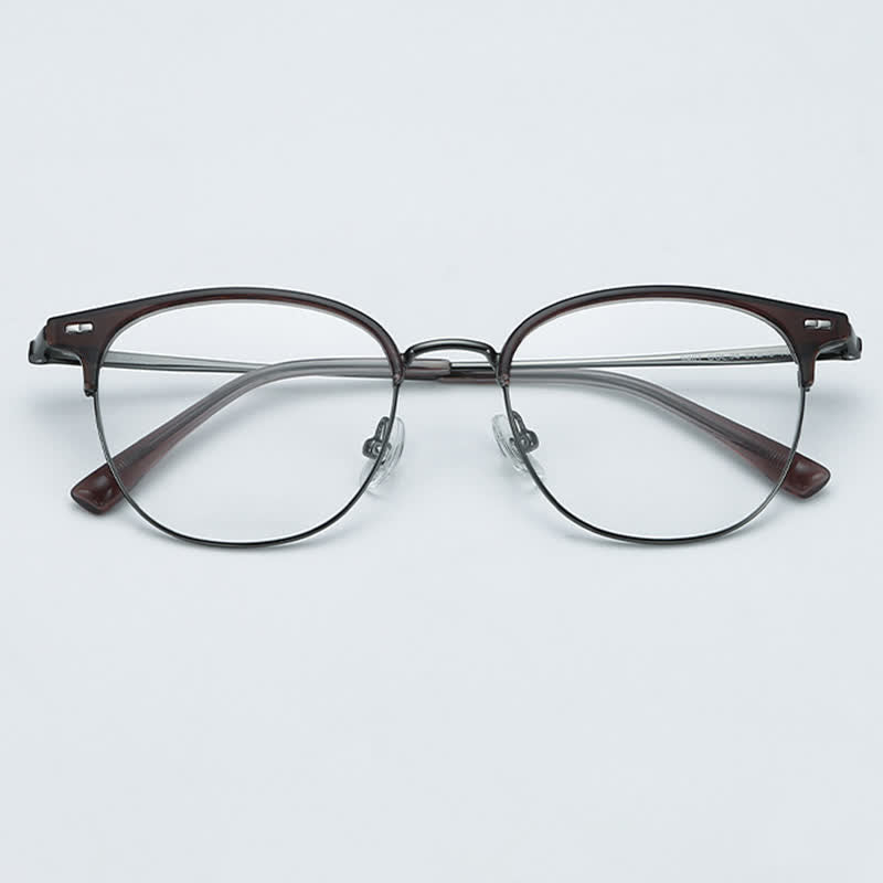 Spykay™ EG26737 Lightweight Round Titanium Frame Anti-blue Light Browline Glasses