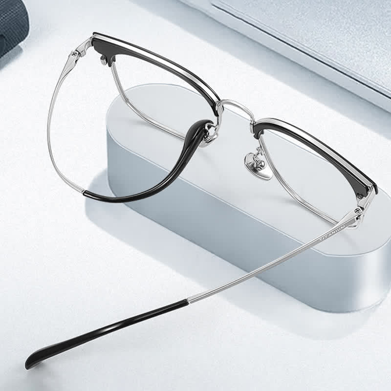 Spykay™ EG26737 Fashion Square Titanium Frame Anti-blue Light Browline Glasses