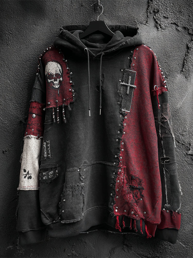 Dark Rock Skull Men's Patchwork Hoodie