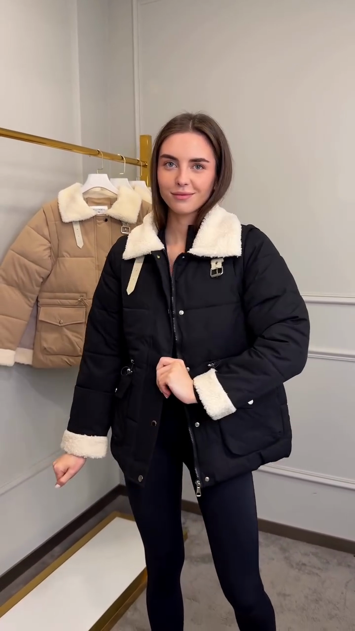 Black Puffer Jacket with Faux Fur Collar