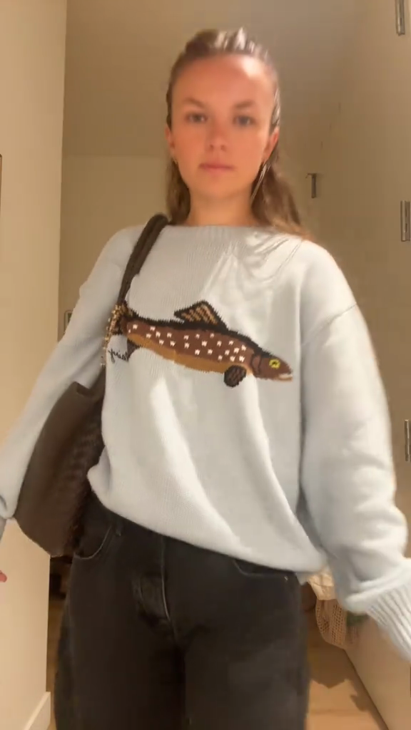 Light Blue Knit Sweater with Fish Motif