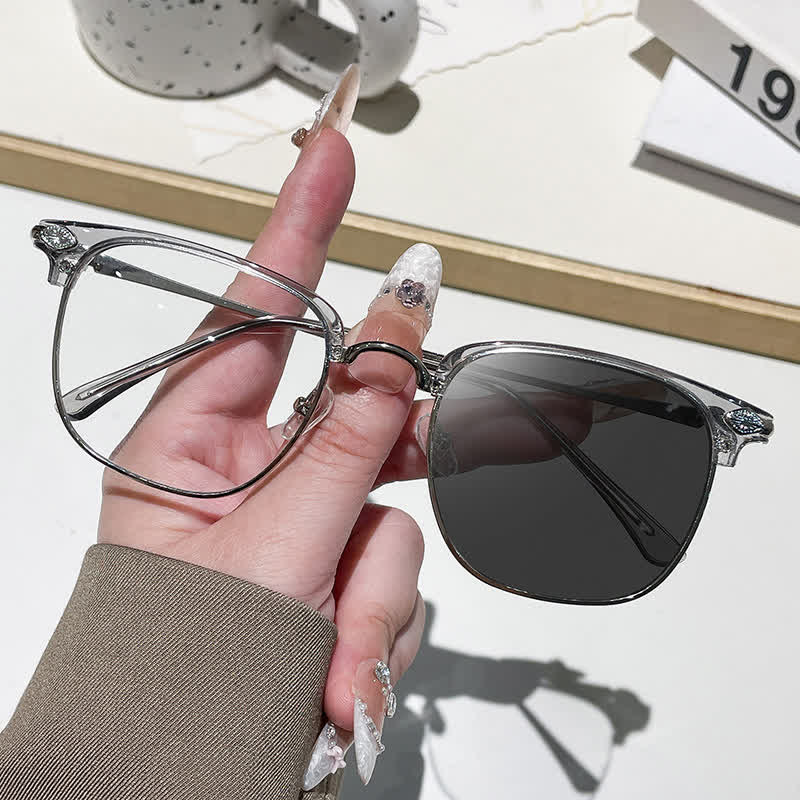 Spykay™ SG60994 Unisex Retro Square Frame Anti-blue Light Browline Photochromic Sunglasses