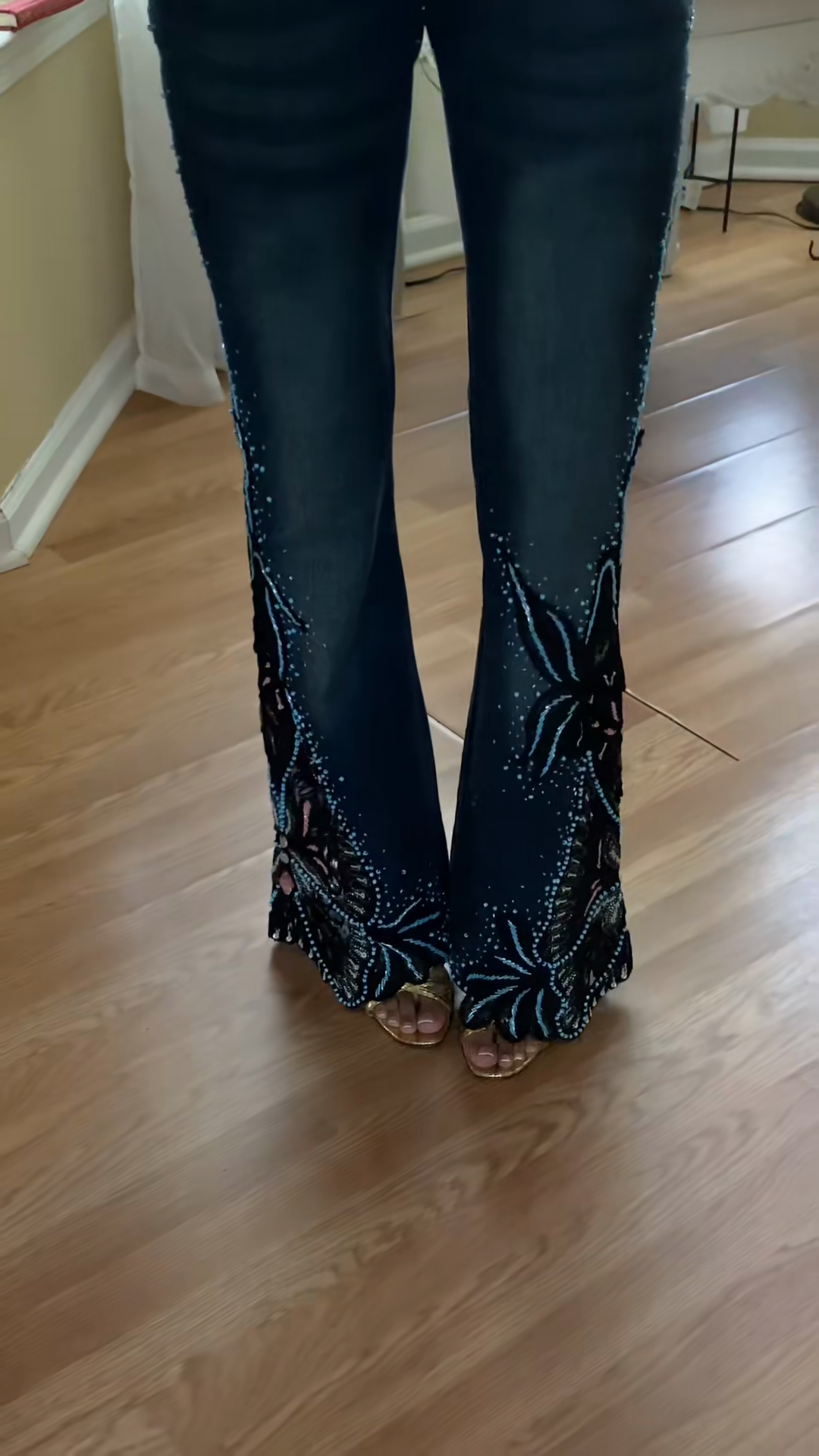 Black Embellished Flare Denim Jeans