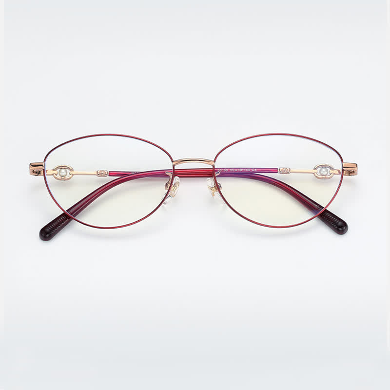 Spykay™ EG26731 Fashion Lightweight Oval Titanium Frame Anti-blue Light Pearl Decor Glasses