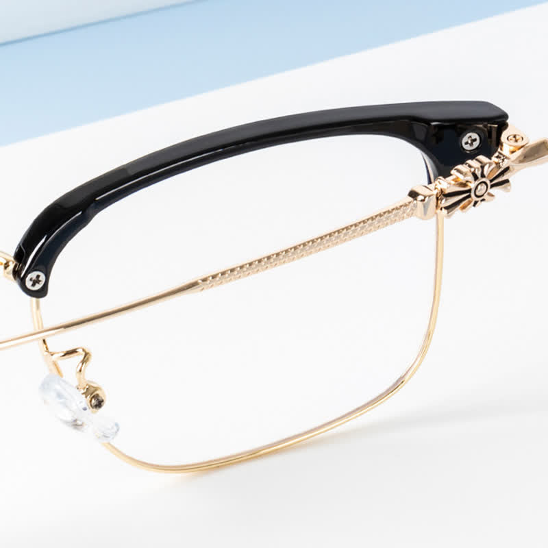 Spykay™ EG26924 Retro Gothic Cross Unisex Square Frame Anti-blue Light Browline Glasses