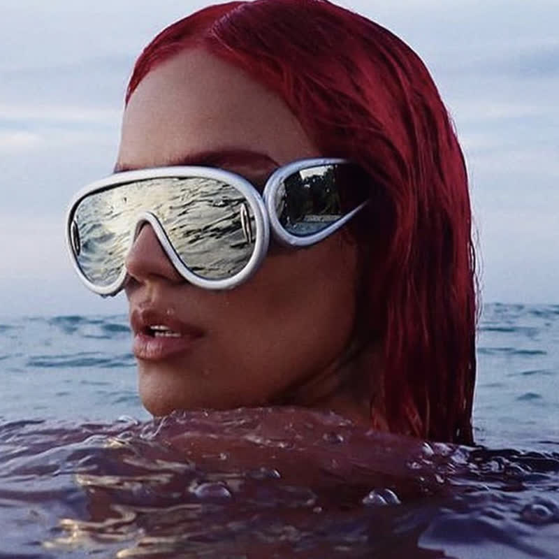 Spykay™ SG61002 Steampunk One-piece Frame Oversized Mirrored Sunglasses