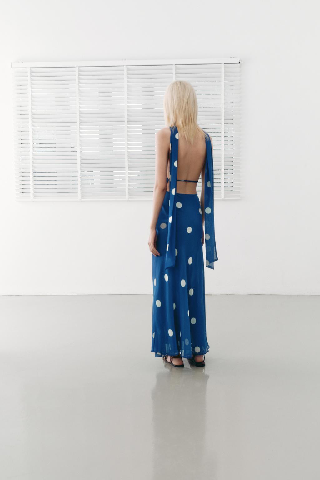 Blue Polka Dot Halter Maxi Dress