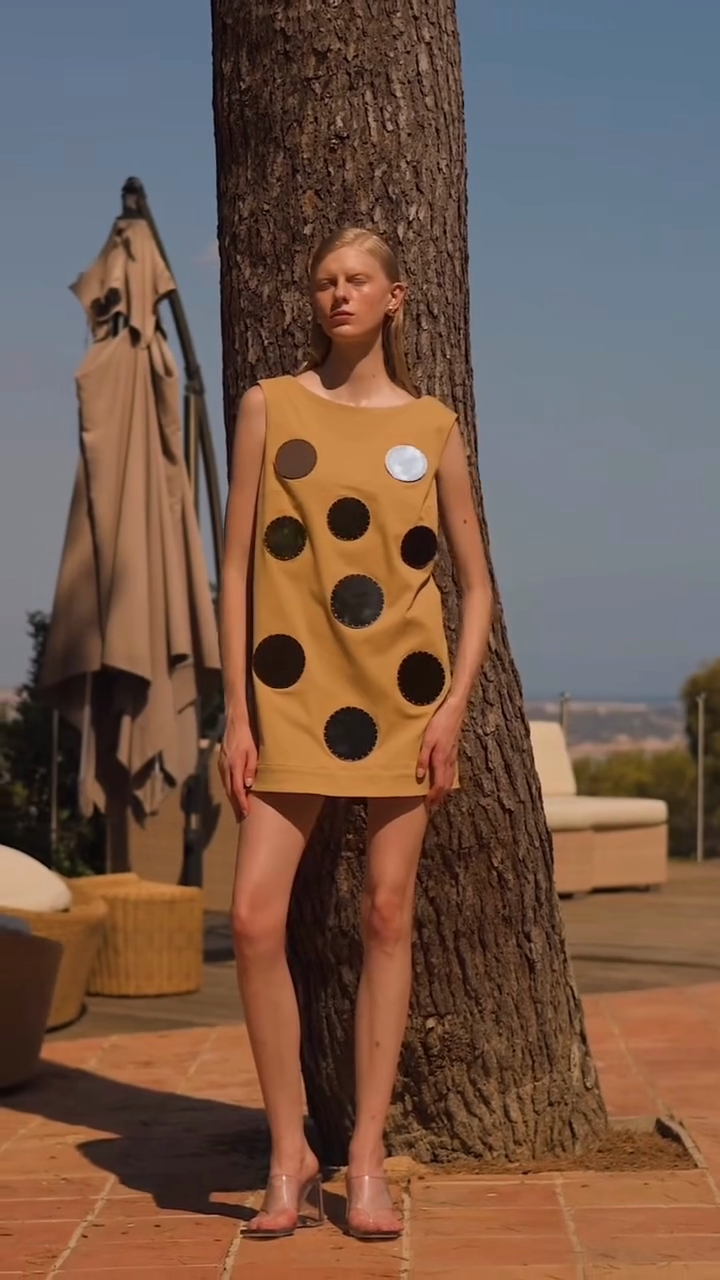 Mustard Yellow Large Circle Hollow Sleeveless Shift Dress