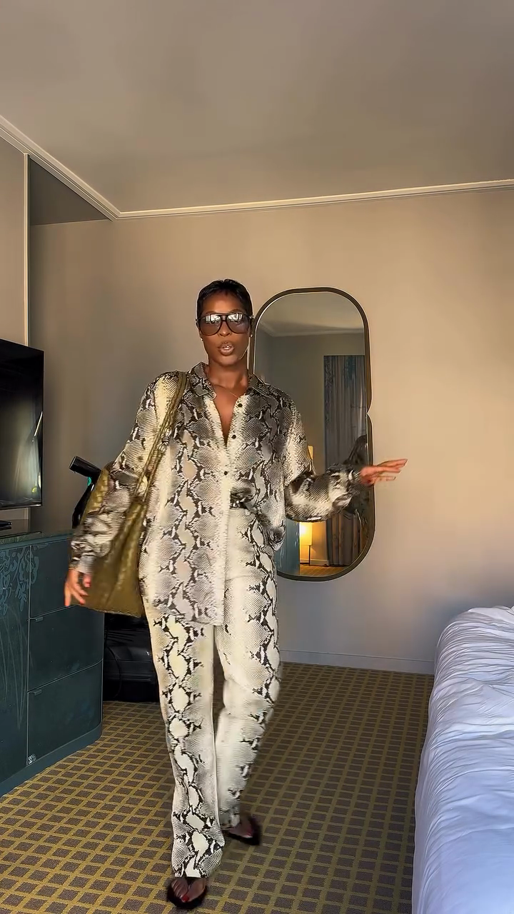 Snakeskin Print Satin Shirt and Pants Set