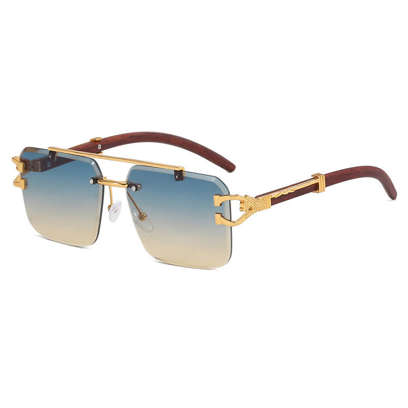 Spykay™ SG60910 Square Frame Leopard Temples Rimless Sunglasses