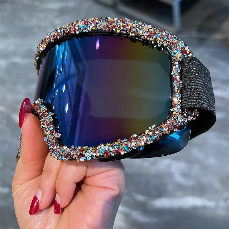 Spykay™ SG61047 Full Rhinestone Decor Unisex Windproof Motorcycle Goggle, Ski Goggles For Outdoor Activities