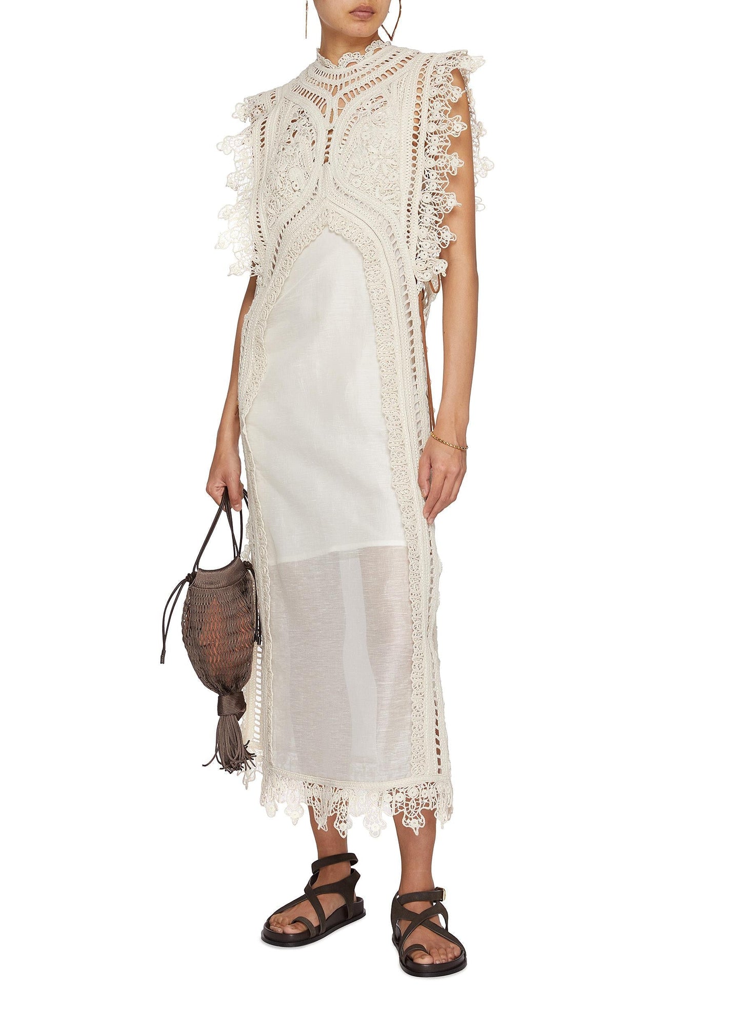White Lace - Embellished Midi Dress