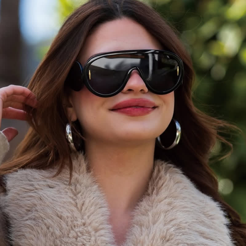 Spykay™ SG61002 Steampunk One-piece Frame Oversized Mirrored Sunglasses