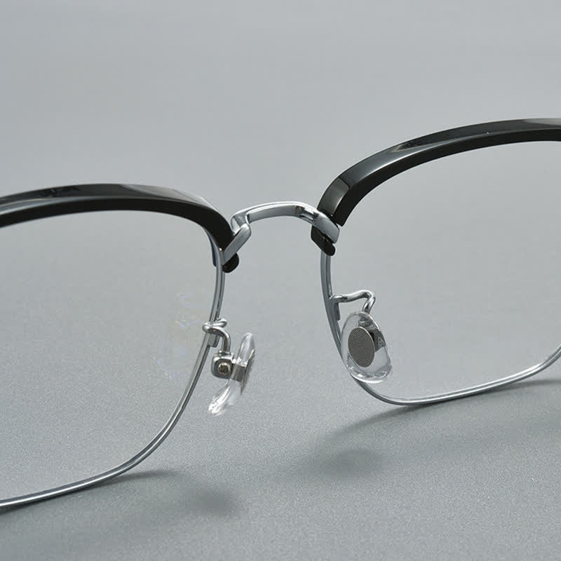Spykay™ EG26934 Square Titanium Frame Anti-blue Light Browline Chrome Heart Glasses