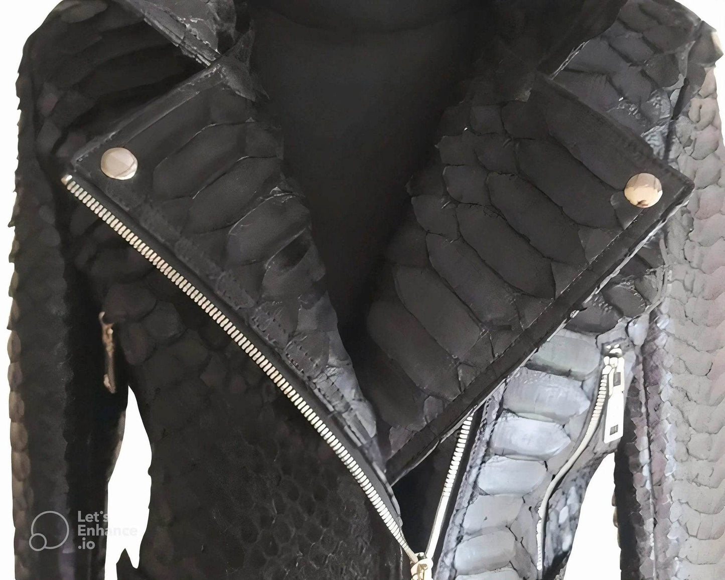 Black Python Snakeskin Leather Jacket for Women