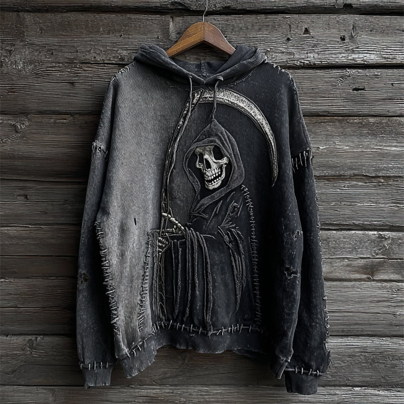Halloween Grim Reaper Contrast Gradient Washed Hoodie