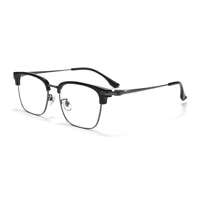Spykay™ EG26934 Square Titanium Frame Anti-blue Light Browline Chrome Heart Glasses
