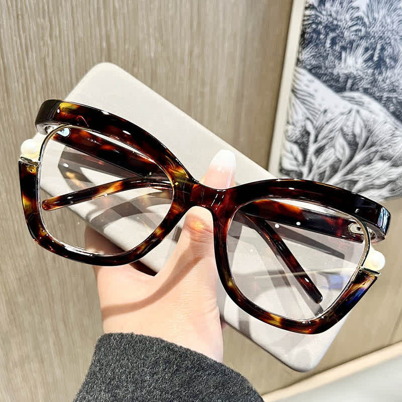 Spykay™ EG26758 Anti-blue Light Pearl Decor Irregular Oversized Eyeglasses
