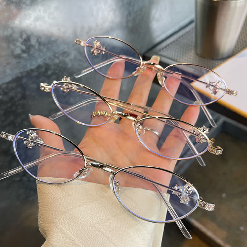 Spykay™ EG26693 Retro Oval Frame Rhinestone Temples Anti-blue Light Glasses