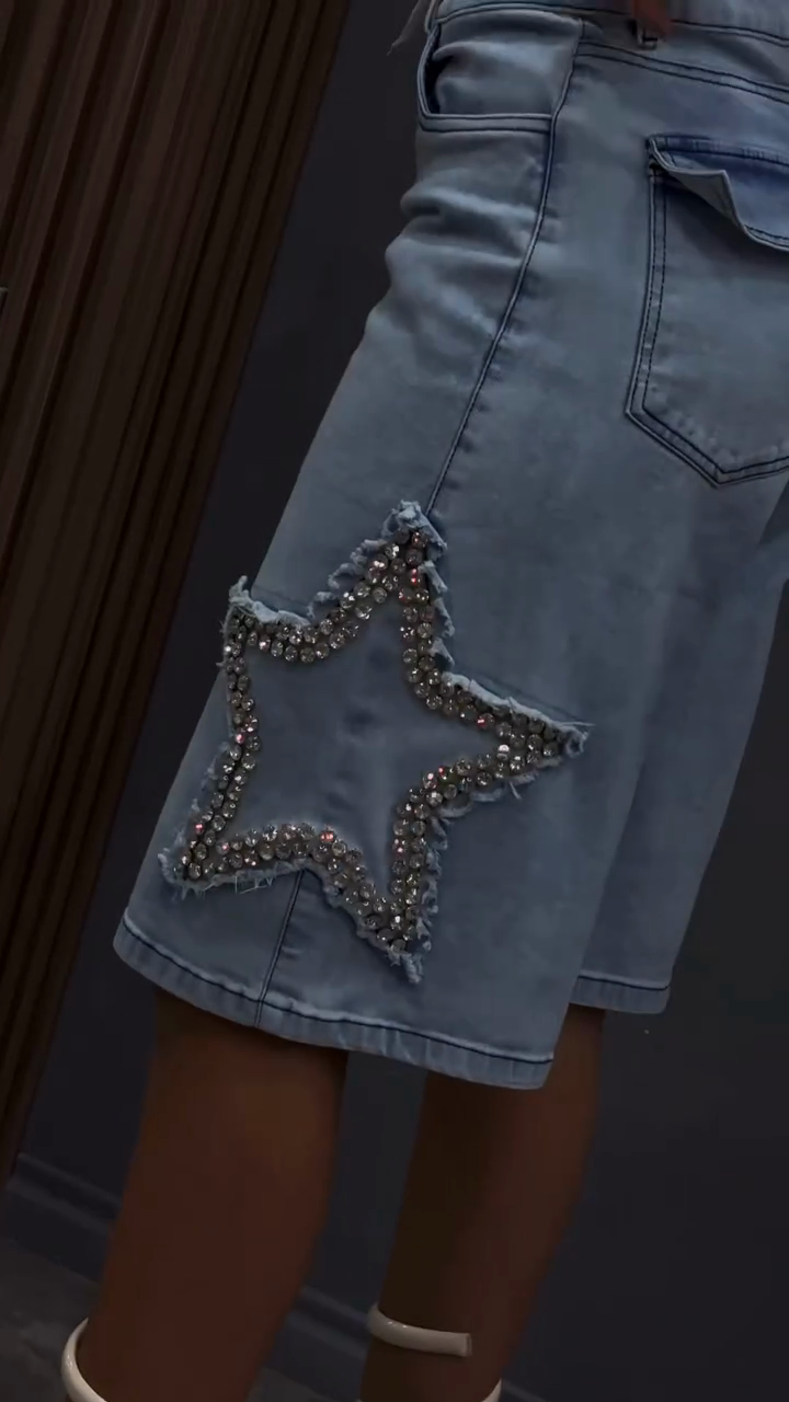 White Asymmetric Tube Top & Embellished Denim Shorts Set