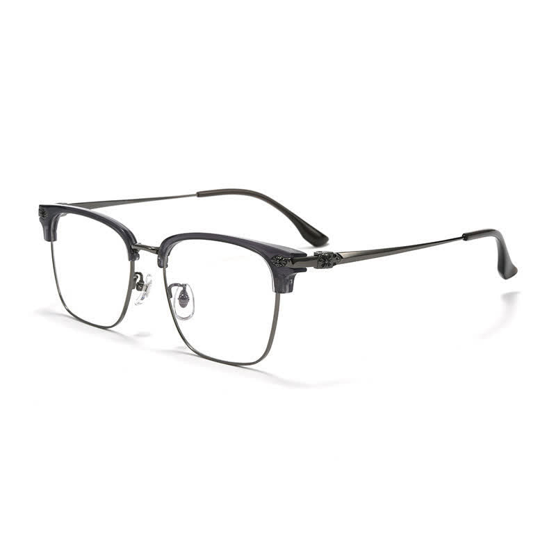 Spykay™ EG26934 Square Titanium Frame Anti-blue Light Browline Chrome Heart Glasses