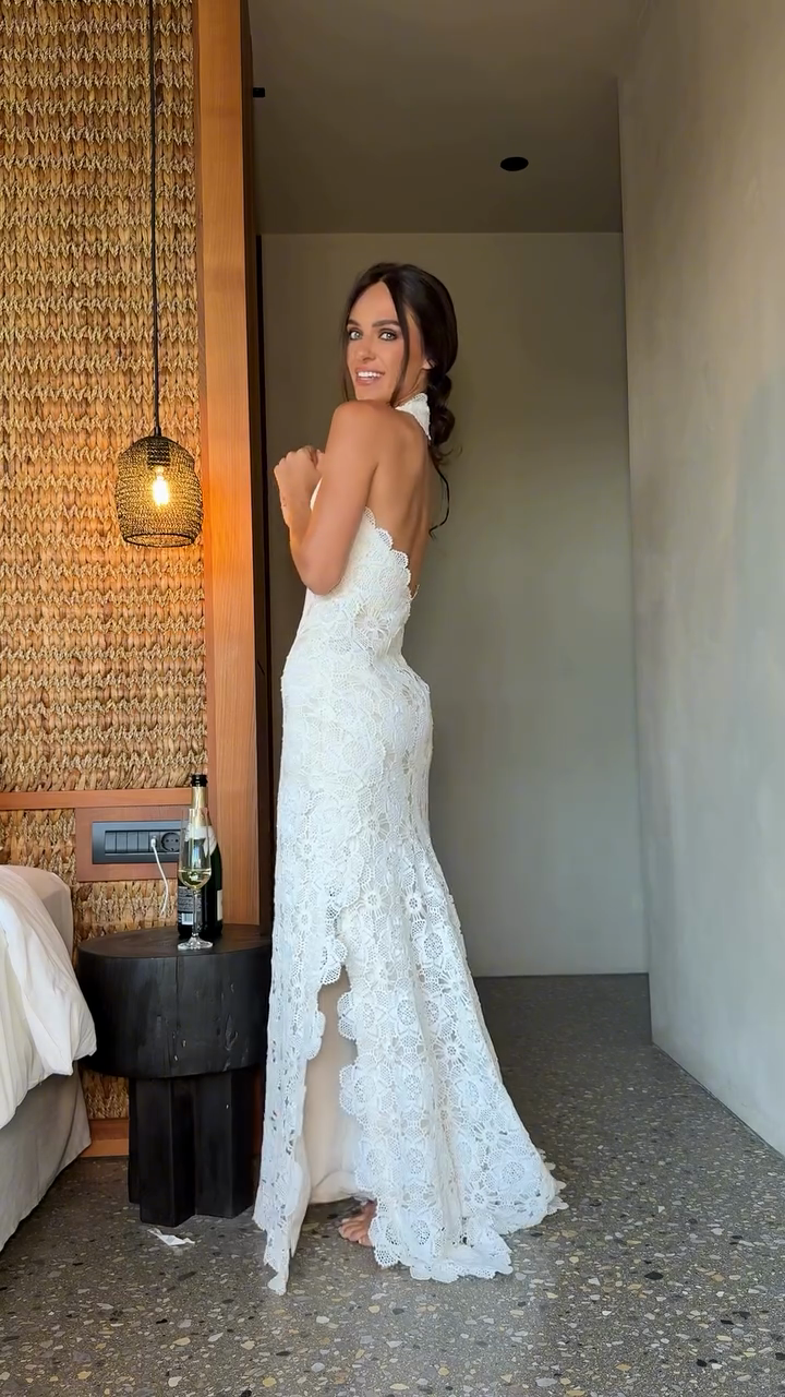 White Lace Halter - Neck Wedding Dress