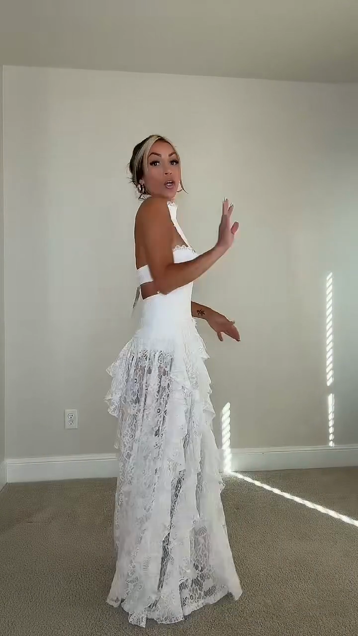 White Halter Lace Maxi Dress
