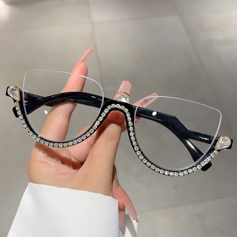 Spykay™ EG26687 Cat-Eye Frame Rhinestone Decor Semi-Rimless Glasses