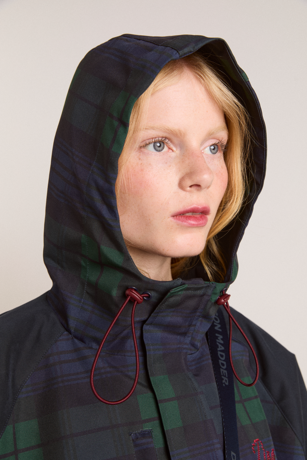 Green and Blue Plaid Hooded Jacket