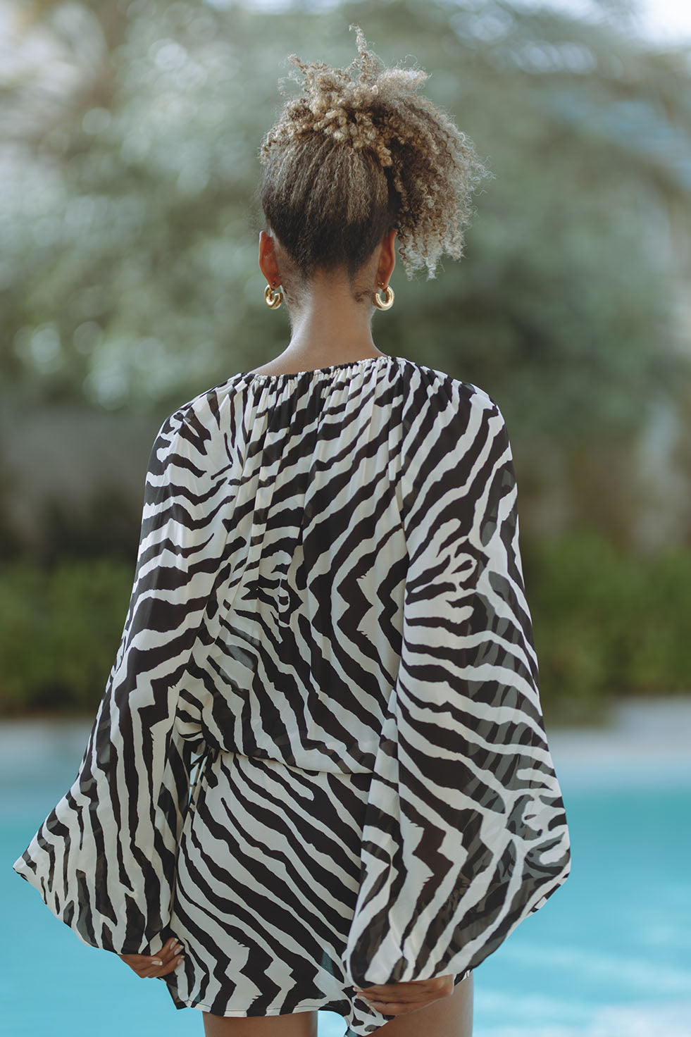 Zebra Print Deep V Neck Silk Mini Dresses