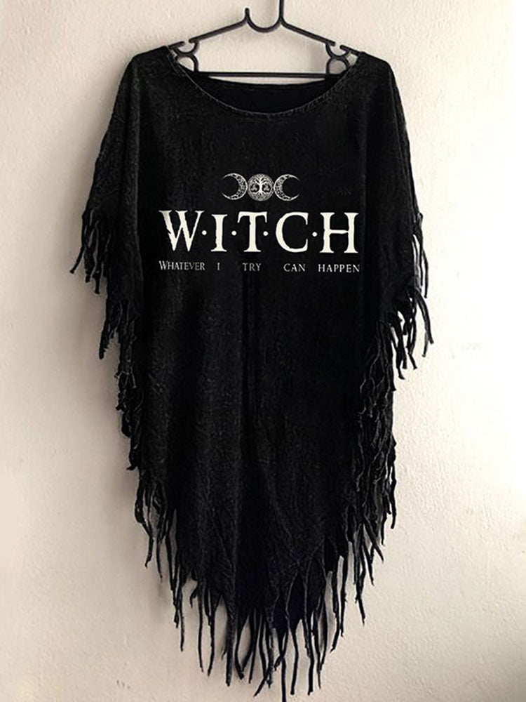 Women's Funny Halloween Witch Whatever I Try Can Happen Fringed Top