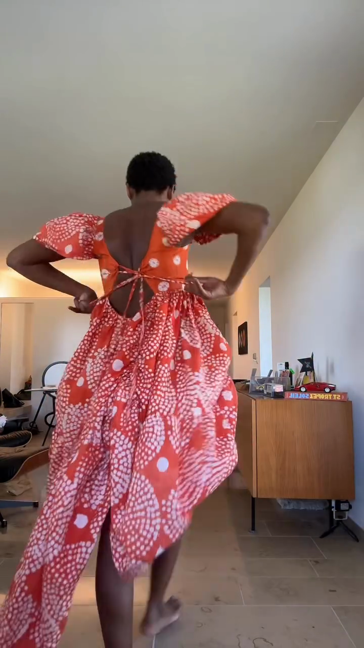 Red Polka Dot Puff - Sleeve Midi Dress