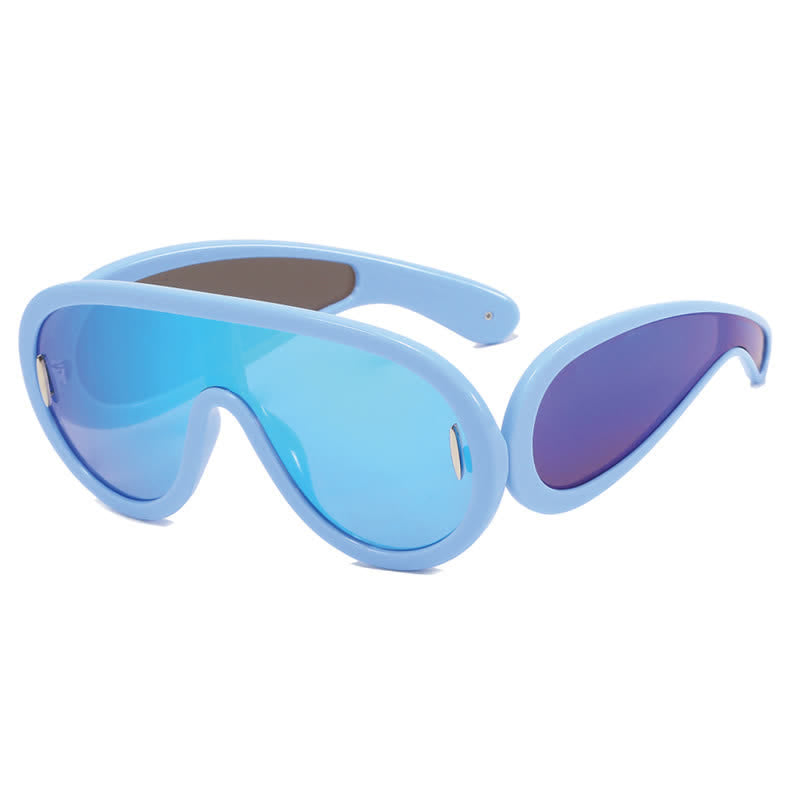 Spykay™ SG61002 Steampunk One-piece Frame Oversized Mirrored Sunglasses