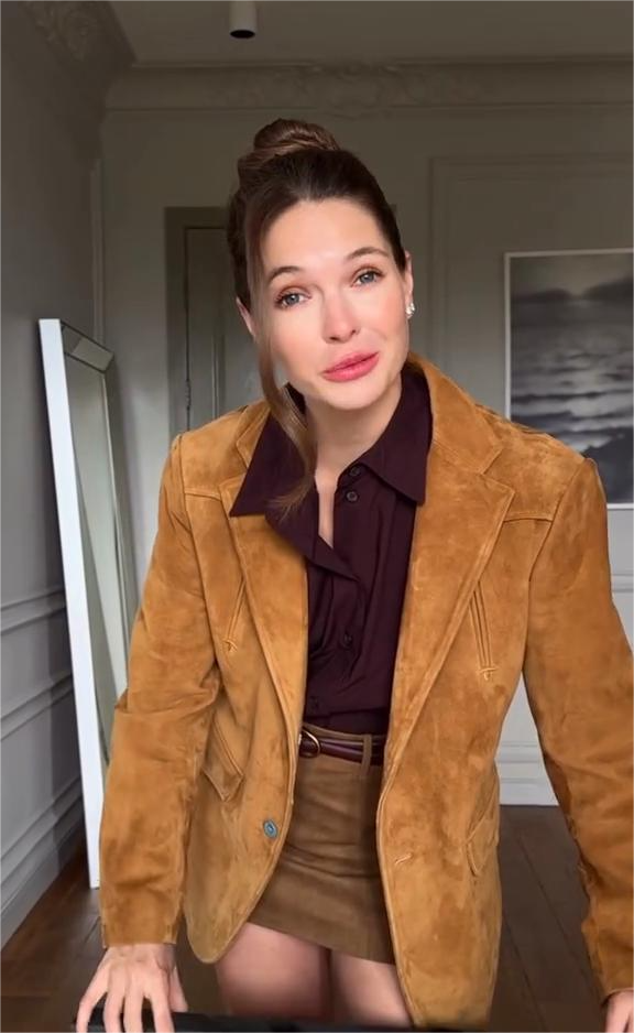 Brown Suede Blazer with Contrast Collar