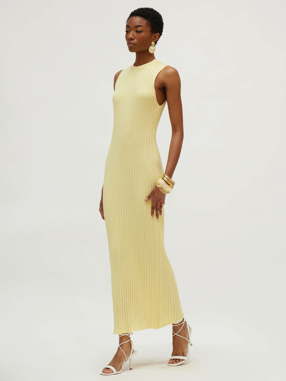 Yellow Ribbed Knit Maxi Dress