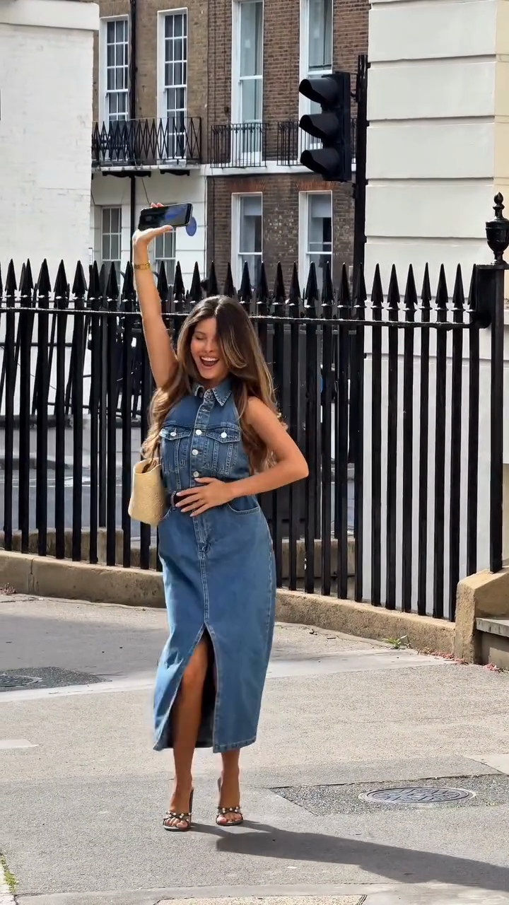 Blue Denim Halter - neck Midi Dress