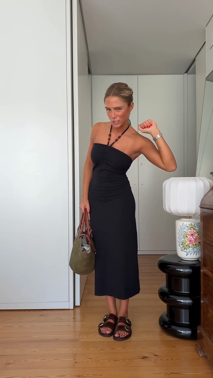 Black Halter - neck Midi Dress