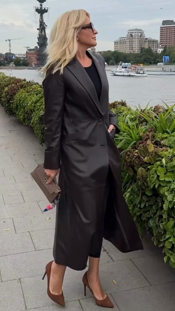 Black Leather Longline Blazer Coat