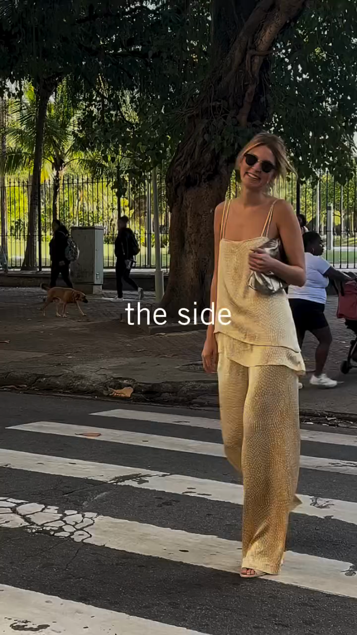 Gold Spaghetti Strap Top and Wide - leg Pants Set