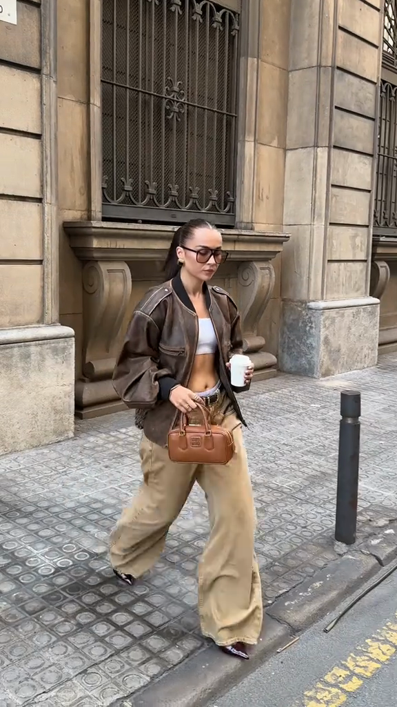 Brown Leather Bomber Jacket