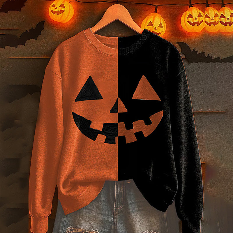 Women's Halloween Pumpkin Face Printed Sweatshirt
