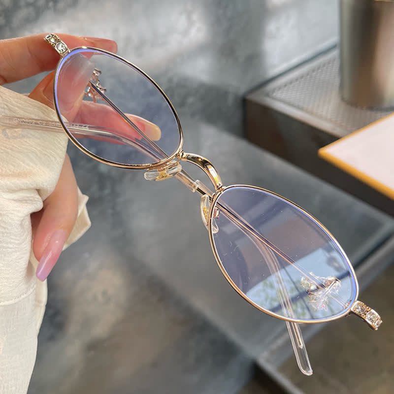 Spykay™ EG26693 Retro Oval Frame Rhinestone Temples Anti-blue Light Glasses