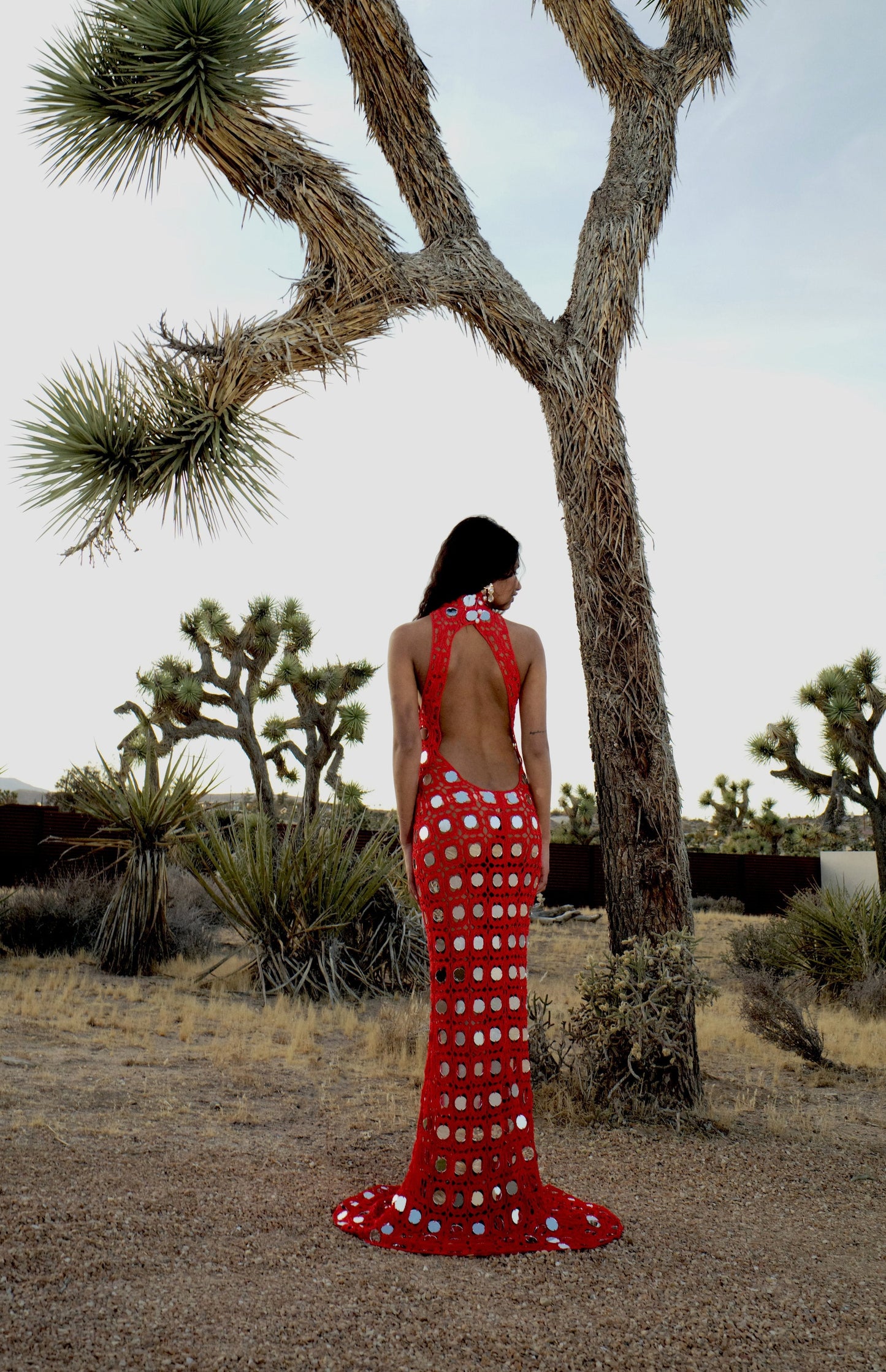 Red Crochet Mirror - Embellished Maxi Dress