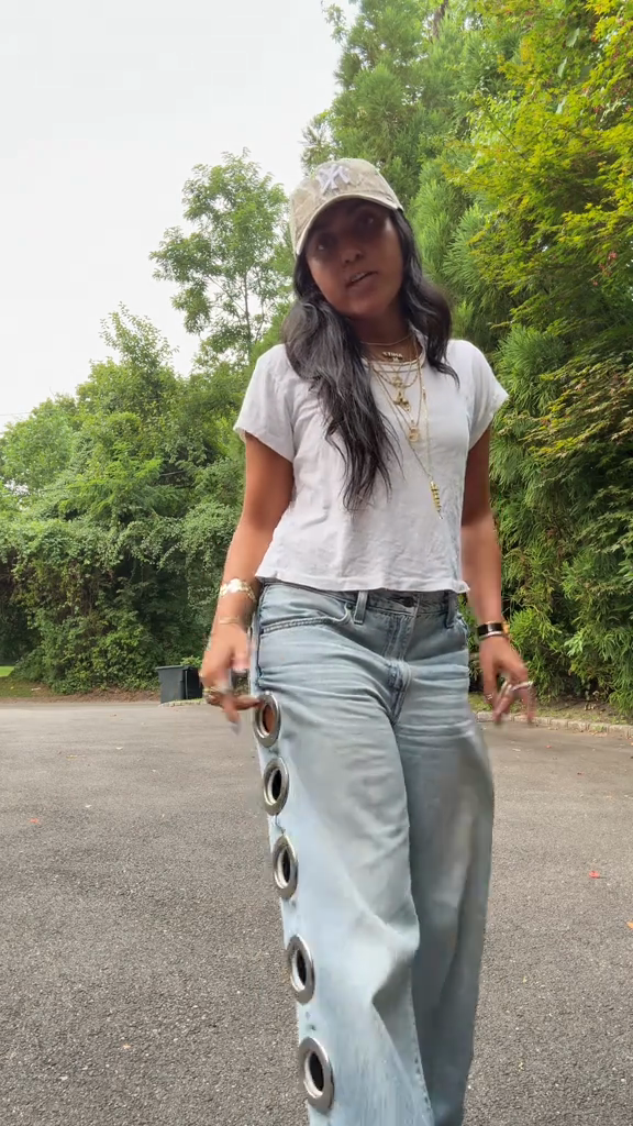 Light - Wash Denim Jeans with Circular Cutouts