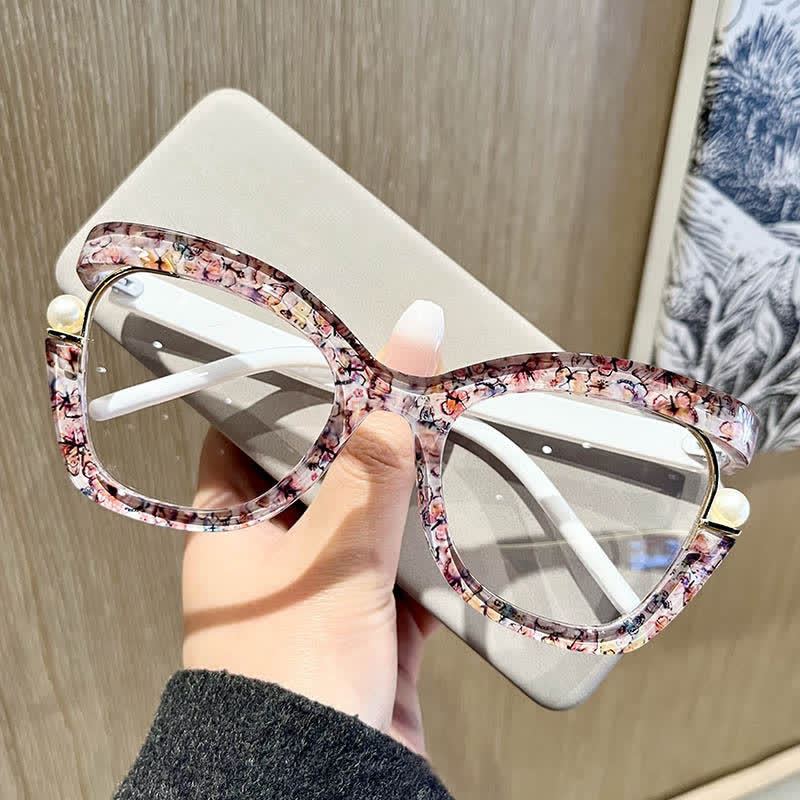 Spykay™ EG26758 Anti-blue Light Pearl Decor Irregular Oversized Eyeglasses
