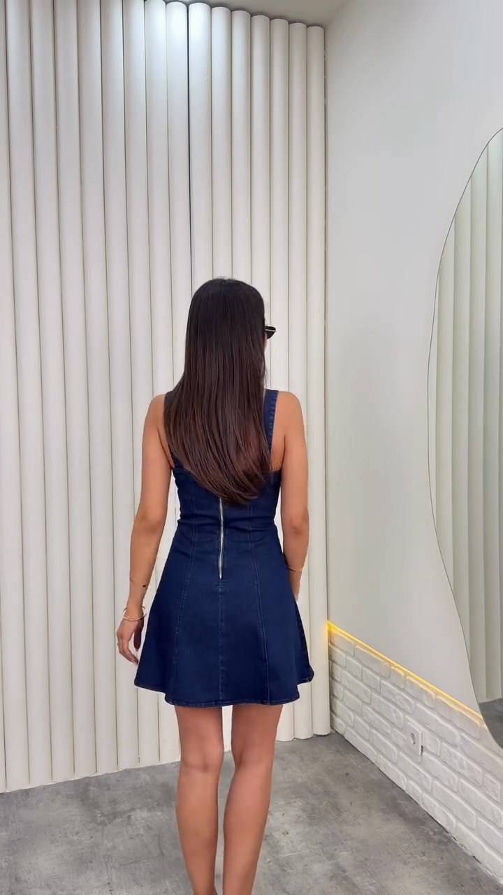 Dark Blue Denim Lace - up Mini Dress
